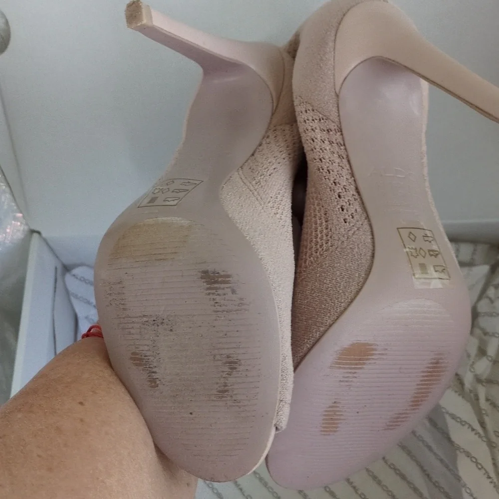 Aldo Peep Toe, Stretchy Knit Ankle Bootie Lt Pink - Picture 3 of 6